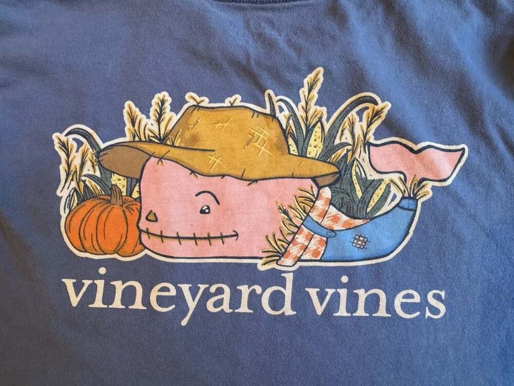 Vineyard Vines Scarecrow Whale Pocket T-Shirt Size M Blue Cotton Fall b1423